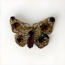 Butterfly Brooch Czech Vintage 1940s Retro Amethyst glass filigree Insect Bug