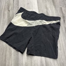 Vintage 90s Nike Black Big Swoosh Nylon Ripstop Board Shorts Size Small