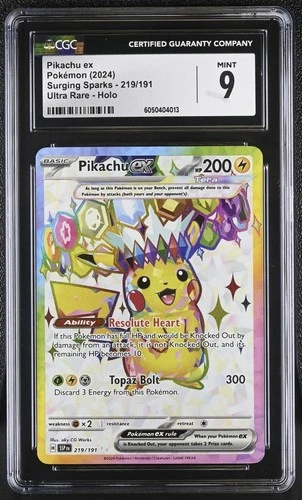 CGC 9 🔥Pikachu ex 219/191 Sv08: Surging Sparks Holo