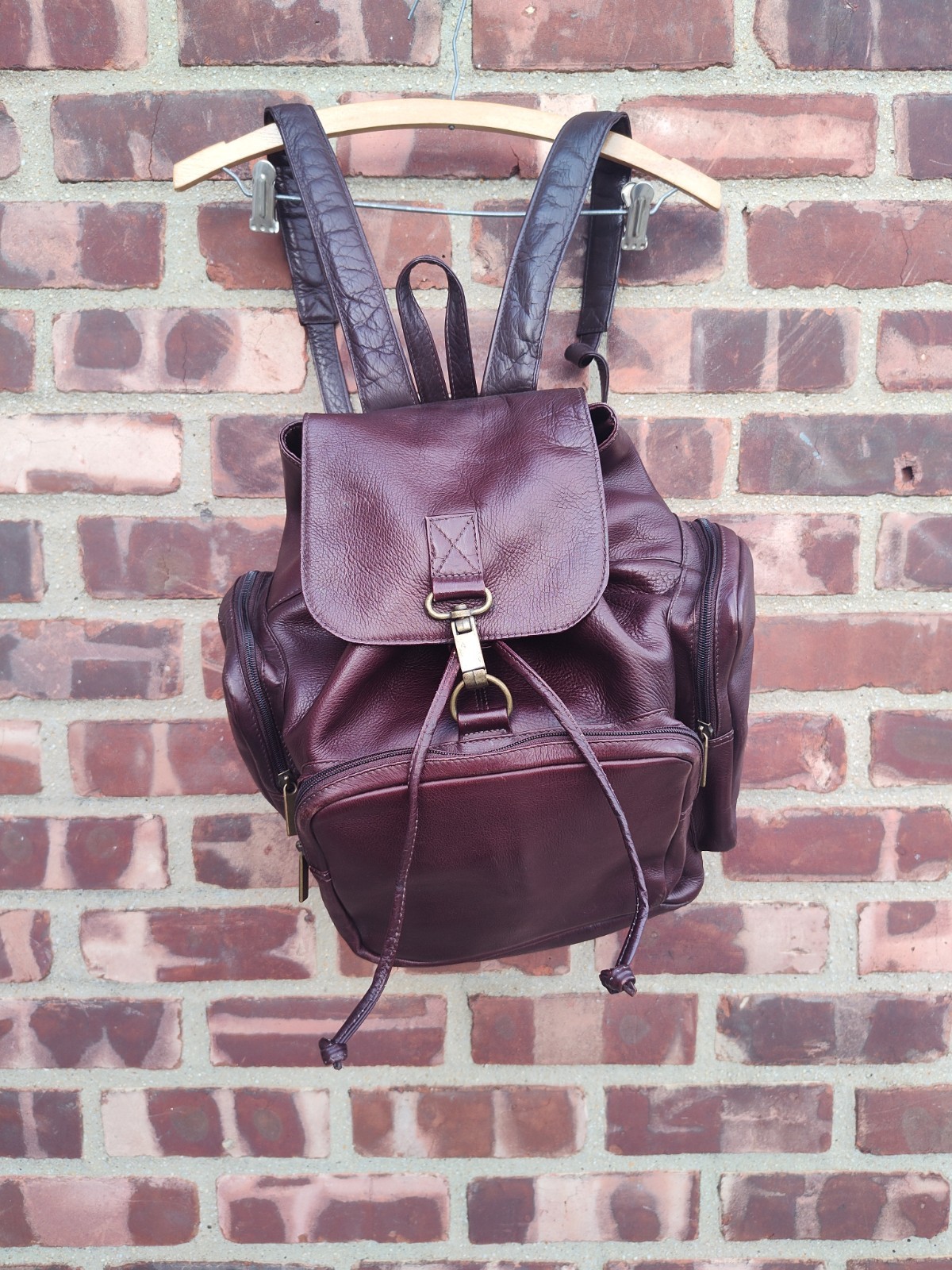 Brown Clava-style Leather Drawstring Backpack - image 1