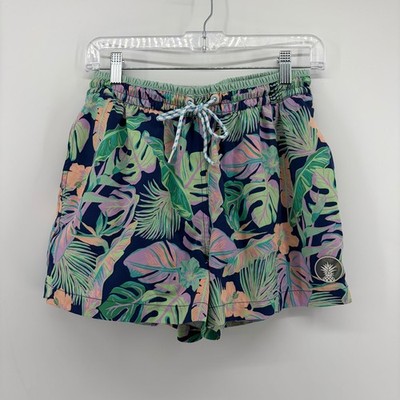Chubbies Mens M Navy Tropical Floral 4'' Inseam Swim Trunks Compression Liner