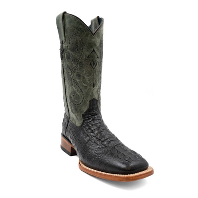 FERRINI Men's Caiman Croc Print Square Toe Black Boots (4039304)
