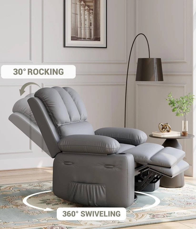 Silla reclinable de cuero PU de rotación manual 360° con portavasos de 22"" de ancho de asiento Foto 4 de 4