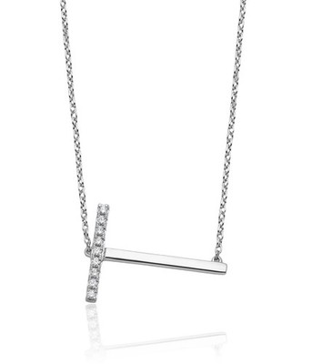 14K massives Weißgold seitlich Diamant Buchstabe T Initiale Kette Halskette