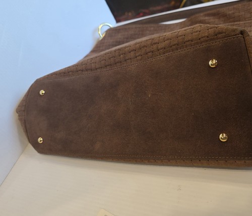Genuine Leather Suede Tote Bag Shoulder Purse Brown 13.5" x 13.5" x 5" Lined. - Picture 5 of 13