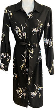 Womens Midi  Shirt Dress Black Floral Belt XS
