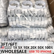 100X Wholesale Lot USB Cable Charging For iPhone 13 12 11 8 7 SE XR Charger Cord