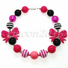 Fashion Women Acrylic Rose Bow Chunky Gumball Bead Kids Bubblegum Necklace Gift