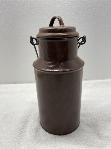 Vintage Brown Enamel Miners Lunch Pail Wood Handle - Picture 3 of 11