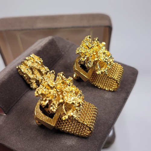 SWANK - Vtg MCM Gold Nugget Bonsai Mesh Wrap Cuff Links & Tie Pin Gift Set! NOS - Picture 7 of 14