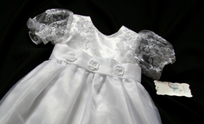 Taufkleid Baby Kleid Taufe Weiß Mädchen Babykleid Spitze,  S=1-3, M=4-6 Monate 