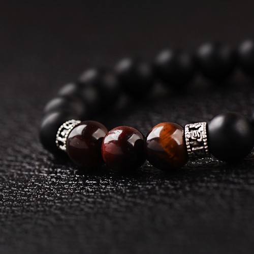 8mm Red Tigers Eye Onyx Gemstone Sanskrit Beaded Men Women Charm Bracelets Gifts - Picture 5 of 12