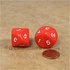 NEW Pair of Large 20mm Red D5 Ten Sided 1 to 5 Twice Game Dice D&D RPG Koplow