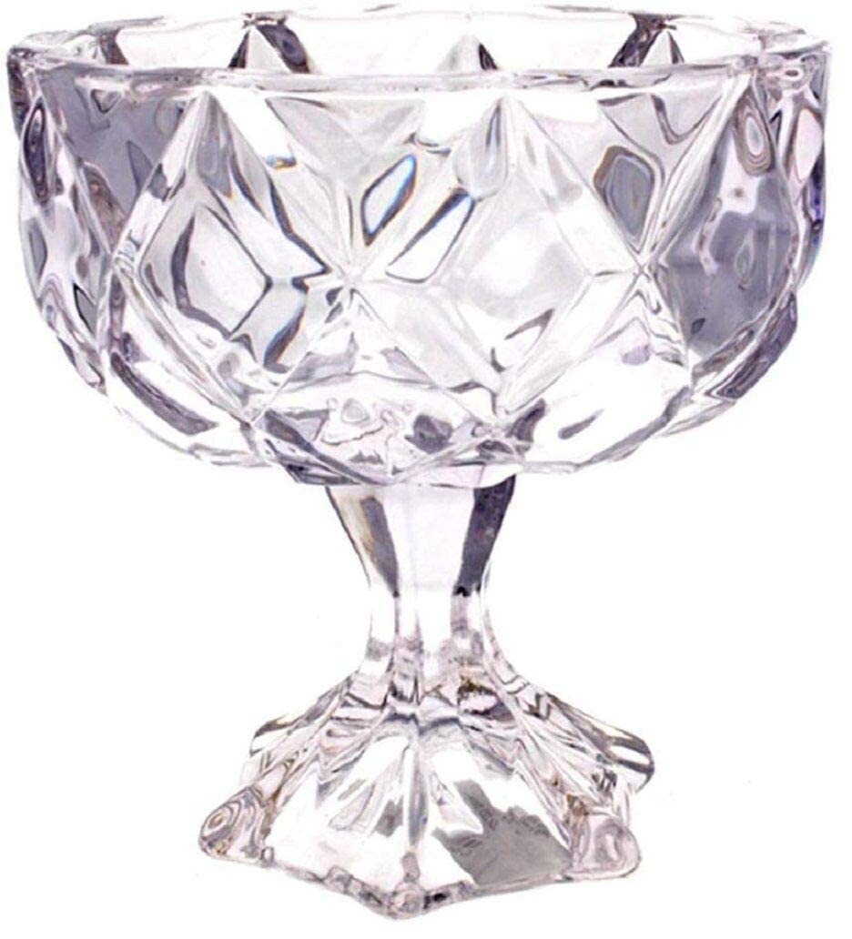 Crystal Diamond & Floral Dessert Clear Glass Cup Set Pudding Fruit