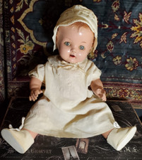 CHARMING ANTIQUE 20" All COMPOSITION BABY DOLL BLUE SLEEP EYES PARTS OR REPAIR