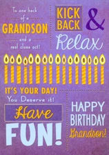 Designer Greetings Kick Back and Relax Text on Purple Grandson Birthday Card