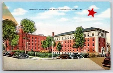 Rochester Minnesota~Worrall Hospital & Annex Street View~Vintage Linen Postcard