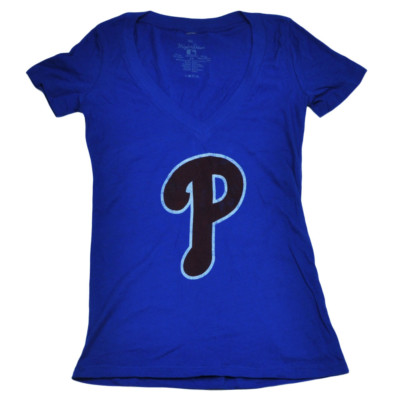 MLB Philadelphia Phillies V Neck Womens Ladies Tshirt Tee Short Sleeve Royal Blu