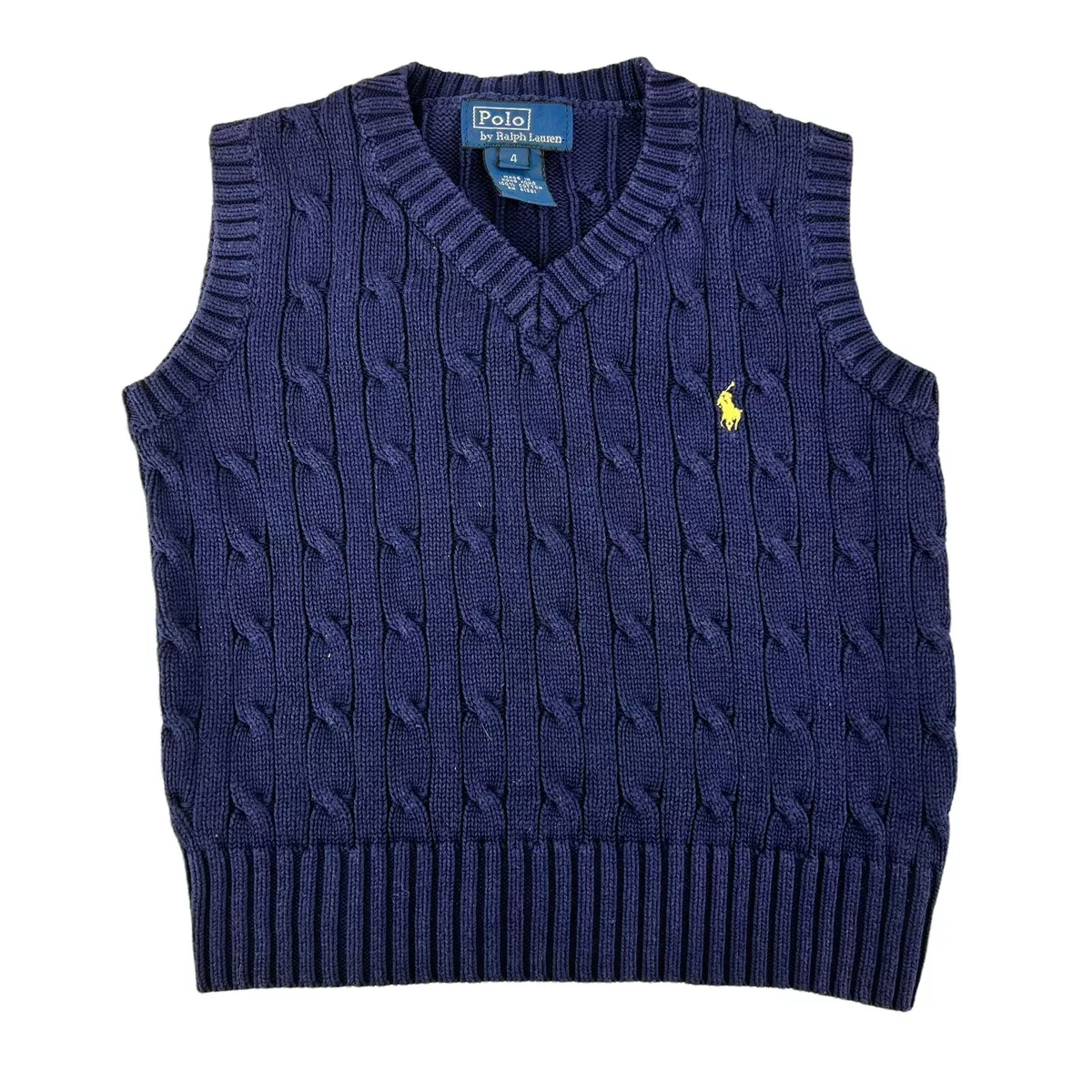 Boy's Polo Ralph Lauren Navy Blue Cable Knit Sweater Vest - Size 4 | eBay