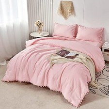 5 Pcs Pom Pom Comforter Twin Size Aesthetic Boho Pom Fringe Twin 5 Pcs Pink