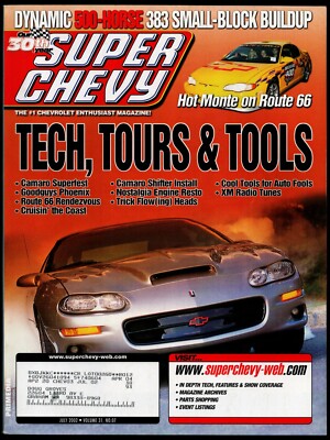 JULY 2002 SUPER CHEVY MAGAZINE, '00 CAMARO Z28, '55 BEL AIR, '70 NOVA SS