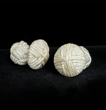 Prince of Scots Round Cap Silk Knot Cufflinks Solid Ivory Cream Mens Formal Set 