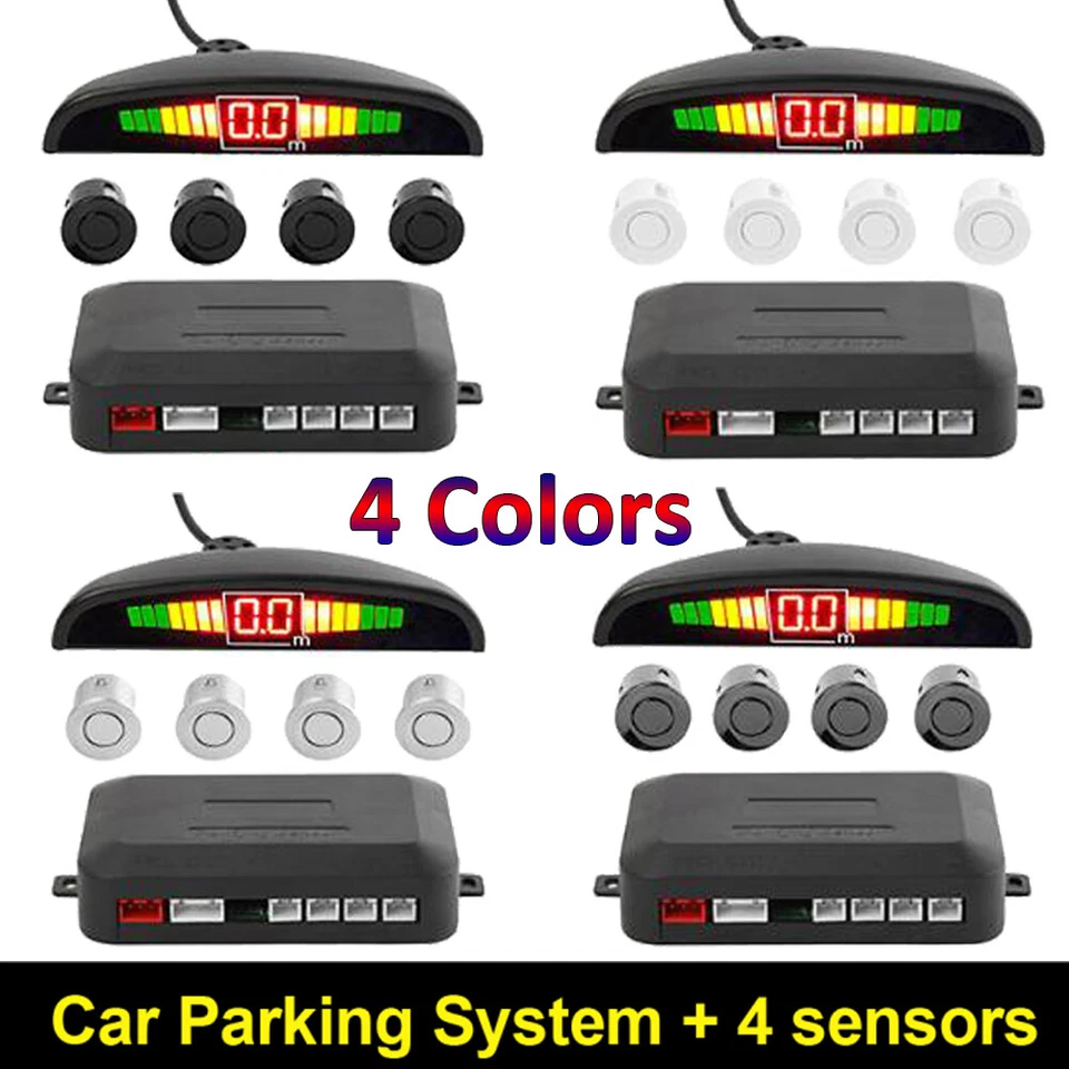 Silver-Reverse 4 Parking Sensors Buzzer Backup Rear System Alarm Parking Sensor - Image 2 of 4