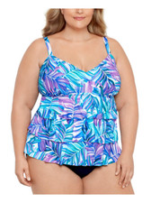 Swim Solutions Plus Size 18W Tummy Control Printed Fauxkini One-Piece Swimsuit