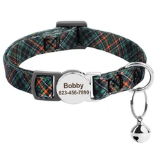 Breakaway Personalized Cat Collar & Bell Safety Buckle Custom Engraved Name ID 