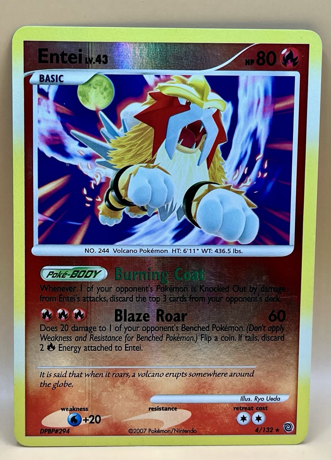 Entei 4/132 – Secret Wonders (Reverse Holo Rare) - LP - 2007 Pokémon TCG