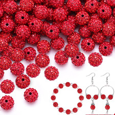 100 pcs 10mm Rhinestone Beads for Jewelry Making, Red Shiny Round Shamballa Disc