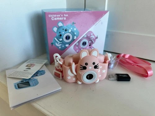 Digital Kids Camera 20MP Dual Lens, 1080P HD Video, Pink Rabbit Silicone 3-12