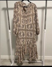 Dress Forum Women’s Cream Black Paisley Maxi Long Sleeve Sheer Dress size Large