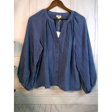 a.n.a Blue Crinkled Polyester Long Sleeve Top Blouse-XLarge NWT/RTL 44