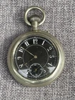 Antique Longines Pocket Watch Black Dial Chromed Metal Case Runs