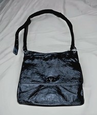 Rachel Roy Soft Black Leather Accordion Crossbody Bag Pewter Hardware