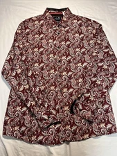 Silverstone Shirt Mens 3XL Red Paisley Button Up Long Sleeve Modern Fit Slim