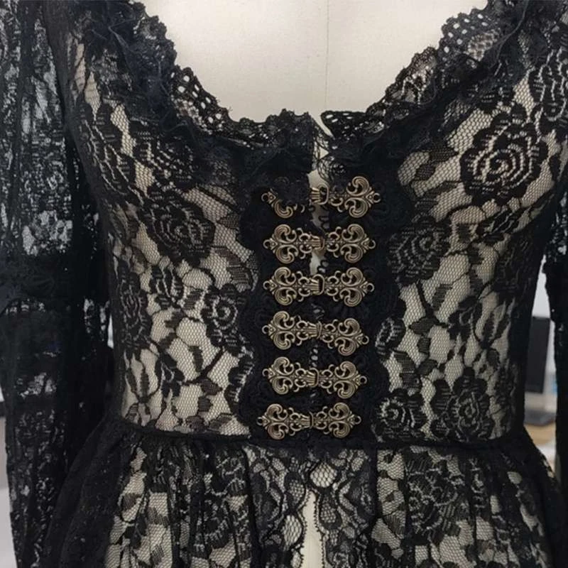 Victorian Dress Long Flare Gothic Dresses Women Vintage Lace Sleeve Retro Dress - Image 2 of 4