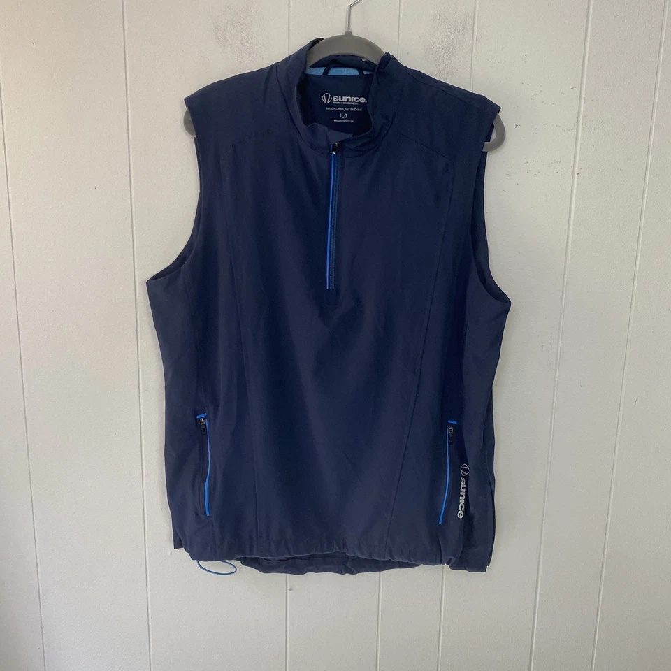 Chaleco de viento forrado con media cremallera Sunice azul marino para hombre talla grande Foto 2 de 4