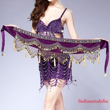 Belly Dance Costume Rhinestone Beads Coins Fringe Hip Scarf Belt Wrap 11 Colors