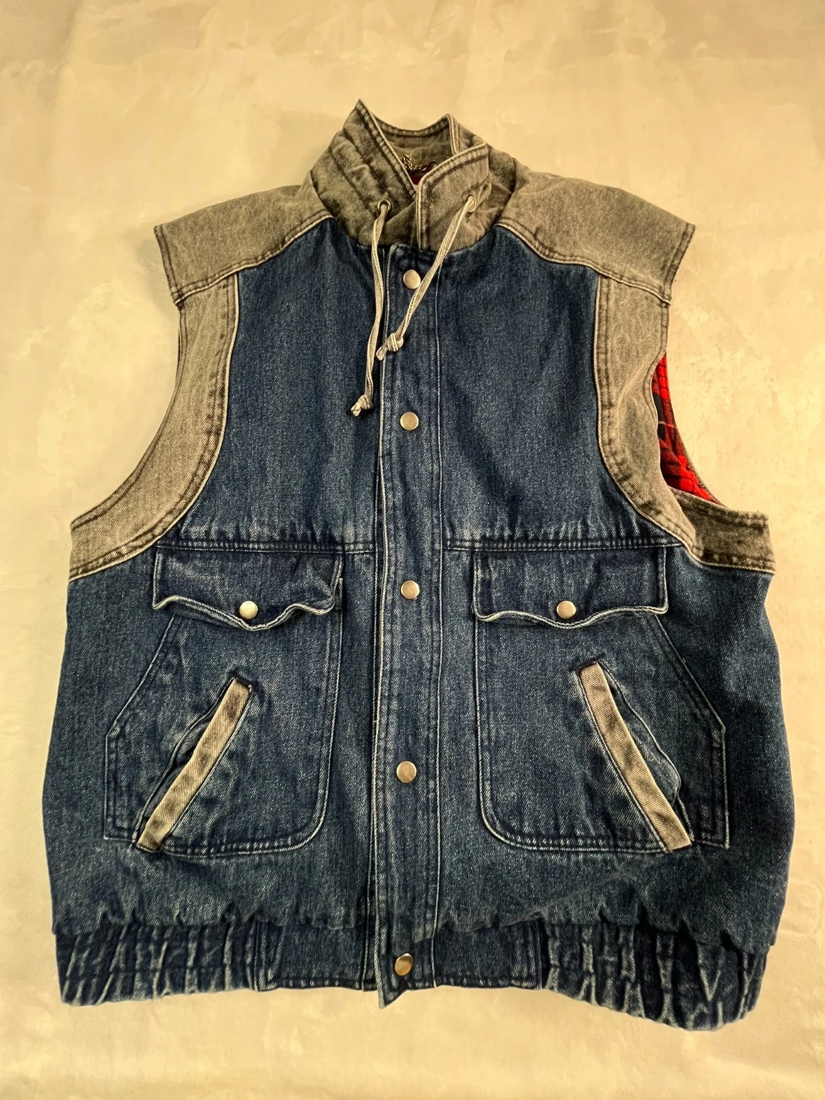 VTG Fieldston Storm Stopper Mens L Vest Blue Denim Snap Front Flannel Lined