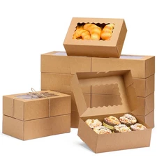 28pcs Cookie Boxes with Window, 9x6x3 Inch Brown Bakery Boxes Pastry Containe...