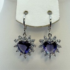 New Silver Plated Heart Cut Cubic Zirconia Dangle Earrings Leverback