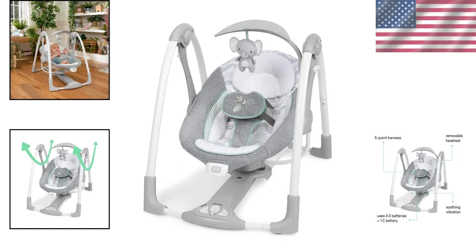 Columpio para bebé ConvertMe 2 en 1, asiento infantil, vibraciones, hinchazón Foto 2 de 4