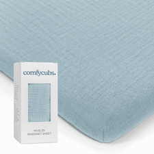 Comfy Cubs Sky Blue Muslin Cotton Fitted Bassinet Sheet