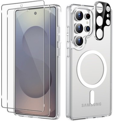 Klar Magnetisch Hülle + Displayglas für Samsung Galaxy Kameraschutz MagSafe Case