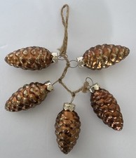 Pine Cone Glass Ornament Lot of 5 Brown Rustic Christmas 2.25" Long Vintage