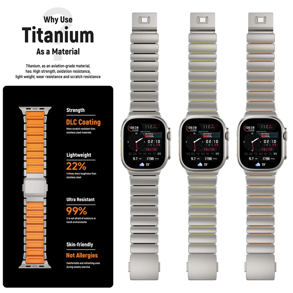 Titanium Rubber Band for Apple Watch Ultra3 2 49/46mm 11 10 98765 Magnetic Strap - Image 3 of 4