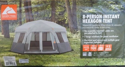 New 8-Person Instant Hexagon Cabin Ozark Trail Tent