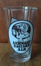 ARROGANT BASTARD ALE pint glass, Oval front logo, Man Cave Collectible-2 labels